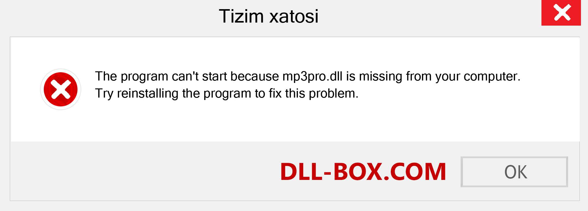 mp3pro.dll fayli yo'qolganmi?. Windows 7, 8, 10 uchun yuklab olish - Windowsda mp3pro dll etishmayotgan xatoni tuzating, rasmlar, rasmlar